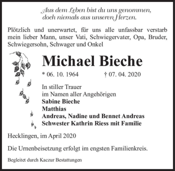 Traueranzeige von Michael Bieche  von Magdeburger Volksstimme