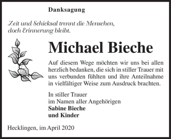 Traueranzeige von Michael Bieche  von Magdeburger Volksstimme