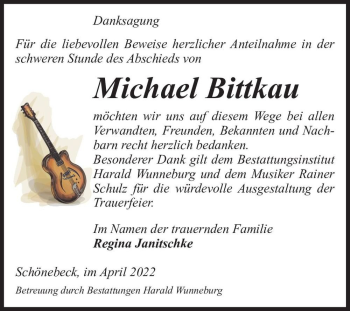 Traueranzeige von Michael Bittkau  von Magdeburger Volksstimme