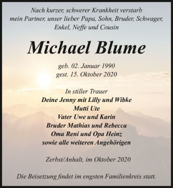 Traueranzeige von Michael Blume  von Magdeburger Volksstimme