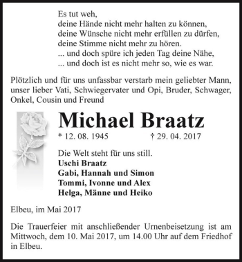 Traueranzeige von Michael Braatz  von Magdeburger Volksstimme