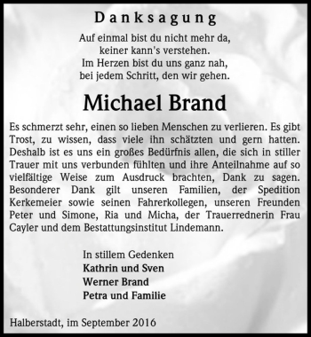 Traueranzeige von Michael Brand  von Magdeburger Volksstimme