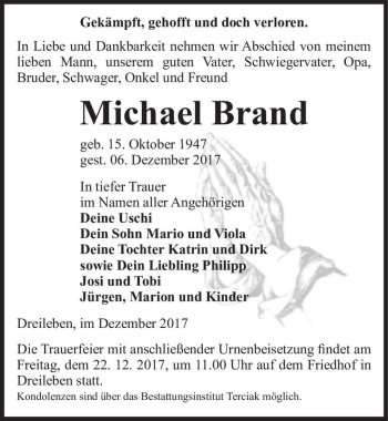 Traueranzeige von Michael Brand  von Magdeburger Volksstimme