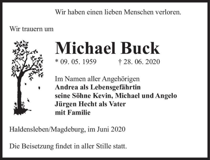 Traueranzeige für Michael Buck  vom 04.07.2020 aus Magdeburger Volksstimme