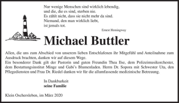Traueranzeige von Michael Buttler  von Magdeburger Volksstimme
