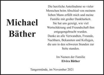 Traueranzeige von Michael Bäther  von Magdeburger Volksstimme