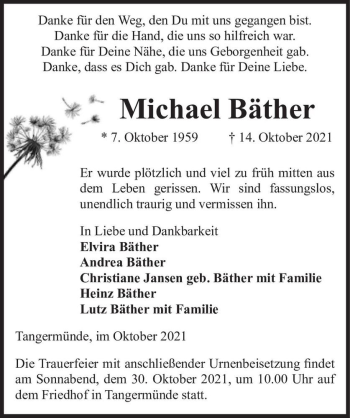 Traueranzeige von Michael Bäther  von Magdeburger Volksstimme