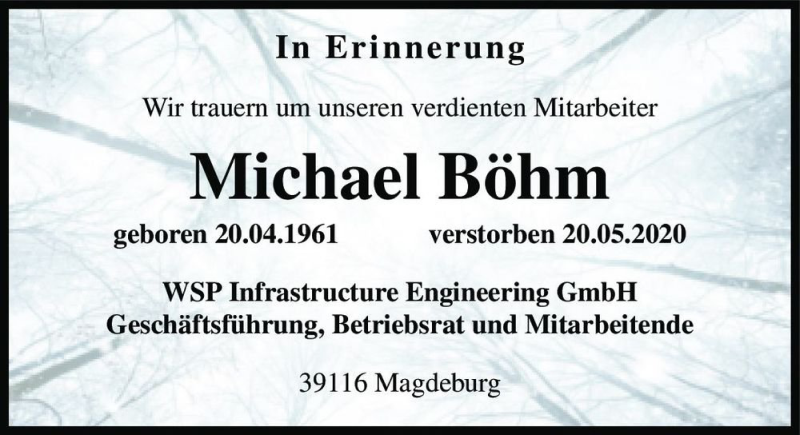  Traueranzeige für Michael Böhm  vom 12.06.2020 aus Magdeburger Volksstimme