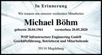 Traueranzeige von Michael Böhm  von Magdeburger Volksstimme