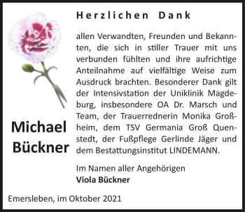Traueranzeige von Michael Bückner  von Magdeburger Volksstimme