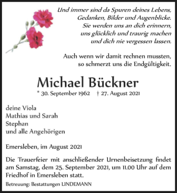 Traueranzeige von Michael Bückner  von Magdeburger Volksstimme