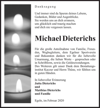 Traueranzeige von Michael Dieterichs  von Magdeburger Volksstimme