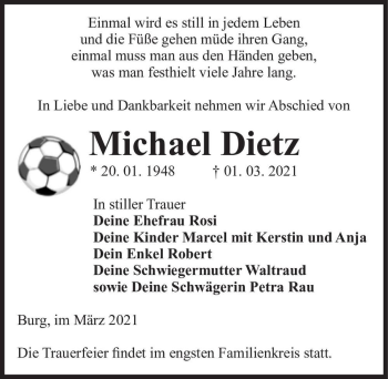 Traueranzeige von Michael Dietz  von Magdeburger Volksstimme