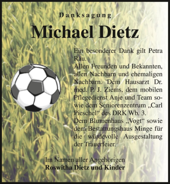 Traueranzeige von Michael Dietz  von Magdeburger Volksstimme