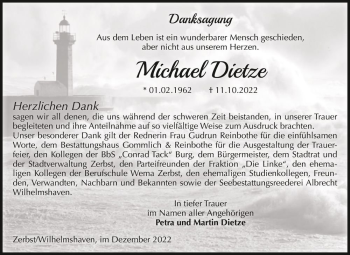 Traueranzeige von Michael Dietze  von Magdeburger Volksstimme
