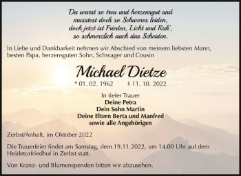 Traueranzeige von Michael Dietze  von Magdeburger Volksstimme