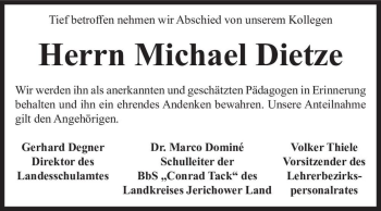 Traueranzeige von Michael Dietze  von Magdeburger Volksstimme