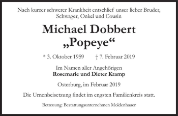 Traueranzeige von Michael Dobbert ,,Popeye