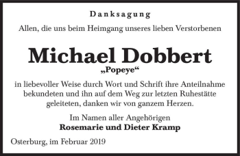 Traueranzeige von Michael Dobbert ,,Popeye