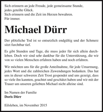Traueranzeige von Michael Dürr  von Magdeburger Volksstimme