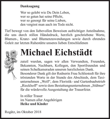 Traueranzeige von Michael Eichstädt  von Magdeburger Volksstimme
