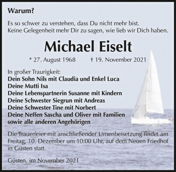 Traueranzeige von Michael Eiselt  von Magdeburger Volksstimme