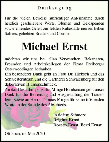 Traueranzeige von Michael Ernst  von Magdeburger Volksstimme