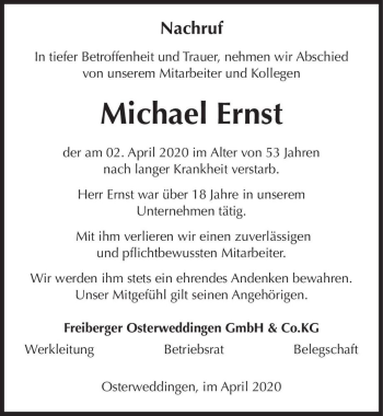 Traueranzeige von Michael Ernst  von Magdeburger Volksstimme