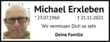 Traueranzeige von Michael Erxleben  von Magdeburger Volksstimme