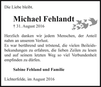 Traueranzeige von Michael Fehlandt  von Magdeburger Volksstimme