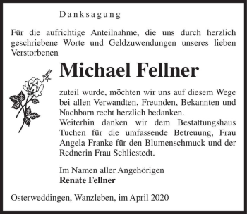 Traueranzeige von Michael Fellner  von Magdeburger Volksstimme