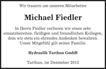 Traueranzeige von Michael Fiedler  von Magdeburger Volksstimme