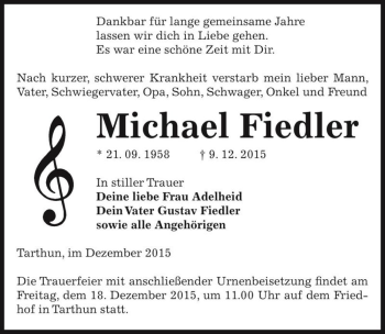 Traueranzeige von Michael Fiedler  von Magdeburger Volksstimme
