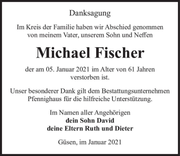 Traueranzeige von Michael Fischer  von Magdeburger Volksstimme