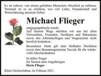 Traueranzeige von Michael Flieger  von Magdeburger Volksstimme