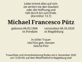 Traueranzeige von Michael Francesco Pütz  von Magdeburger Volksstimme