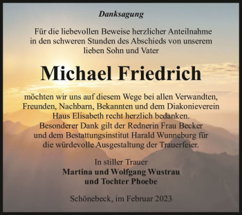 Traueranzeige von Michael Friedrich  von Magdeburger Volksstimme