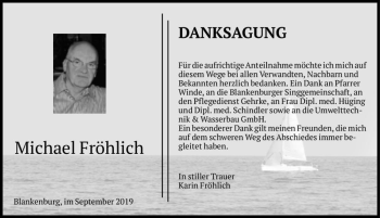 Traueranzeige von Michael Fröhlich  von Magdeburger Volksstimme