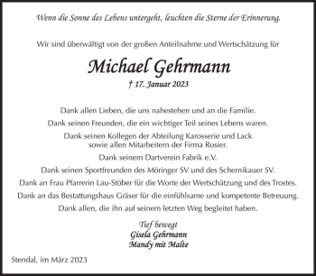 Traueranzeige von Michael Gehrmann  von Magdeburger Volksstimme