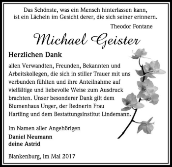Traueranzeige von Michael Geister  von Magdeburger Volksstimme