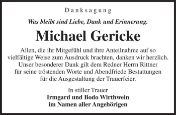 Traueranzeige von Michael Gericke  von Magdeburger Volksstimme