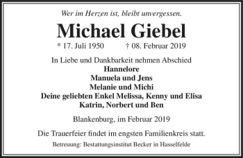 Traueranzeige von Michael Giebel  von Magdeburger Volksstimme