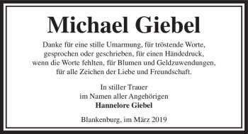 Traueranzeige von Michael Giebel  von Magdeburger Volksstimme