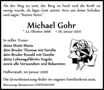 Traueranzeige von Michael Gohr  von Magdeburger Volksstimme