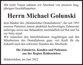 Traueranzeige von Michael Golunski  von Magdeburger Volksstimme