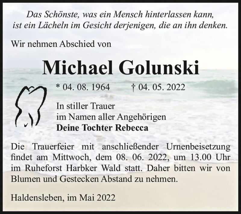  Traueranzeige für Michael Golunski  vom 21.05.2022 aus Magdeburger Volksstimme