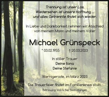 Traueranzeige von Michael Grünspeck  von Magdeburger Volksstimme
