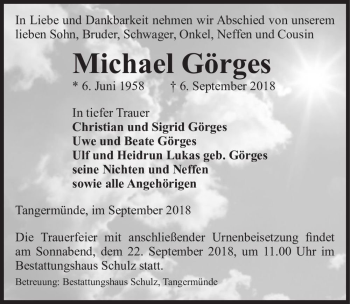 Traueranzeige von Michael Görges  von Magdeburger Volksstimme