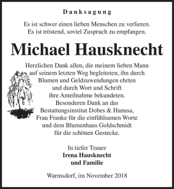 Traueranzeige von Michael Hausknecht  von Magdeburger Volksstimme