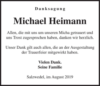 Traueranzeige von Michael Heimann  von Magdeburger Volksstimme